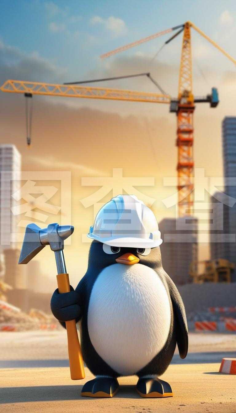 企鹅工程师远眺建设中的城市